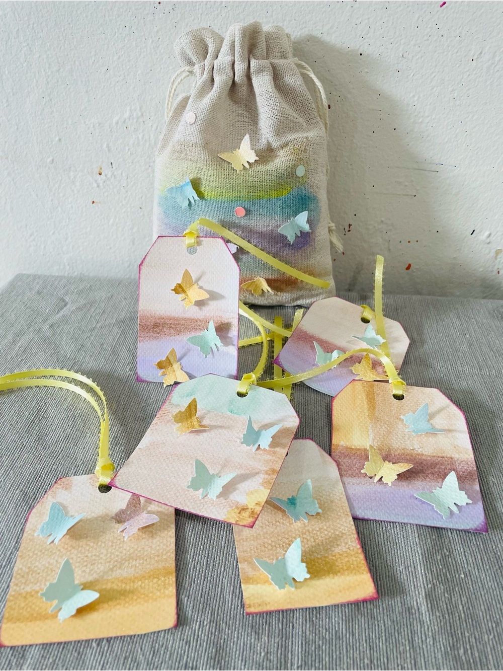 Hand painted thank you Tags pouch